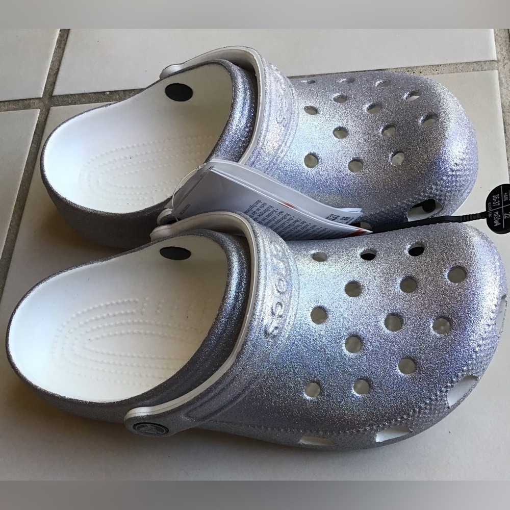 Classic Silver Iridescent Glitter Crocs